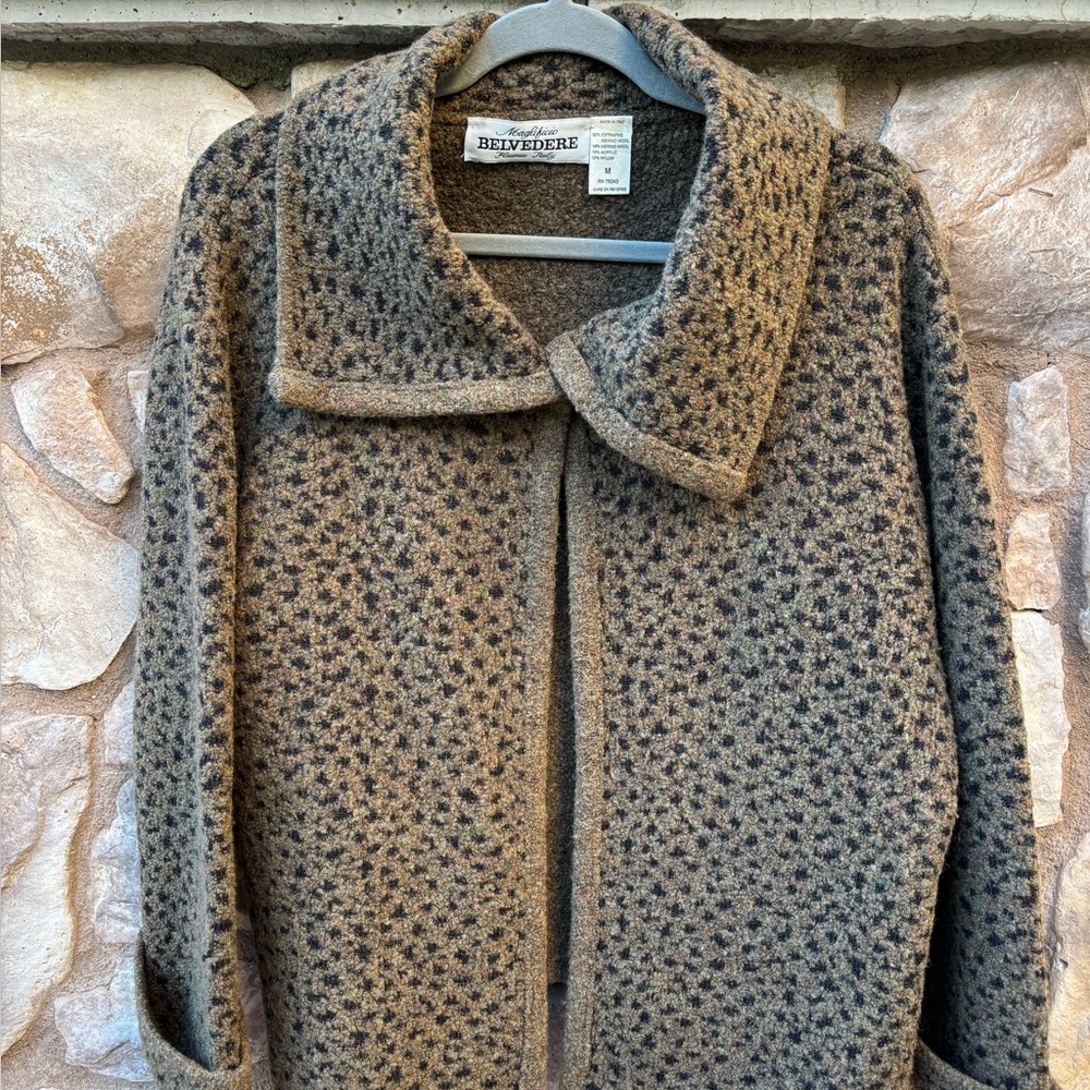 Belvedere Womens Sweater Merino Wool Sz Medium Animal Print Cardigan Italy